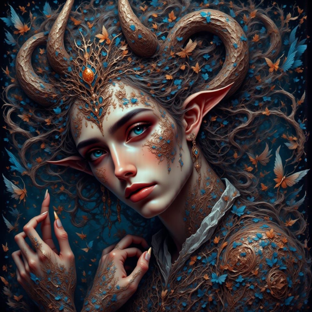 Photorealistic Male Demon with Mustache and Horns