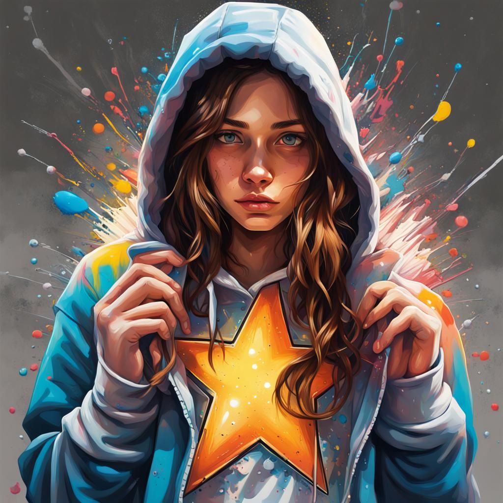 Teenage Graffiti Artist Spraying Star with Light