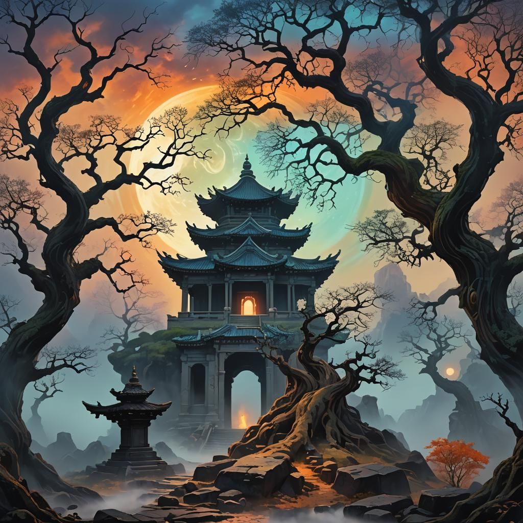 Mystical Temple Ruins in Harmonious Balance