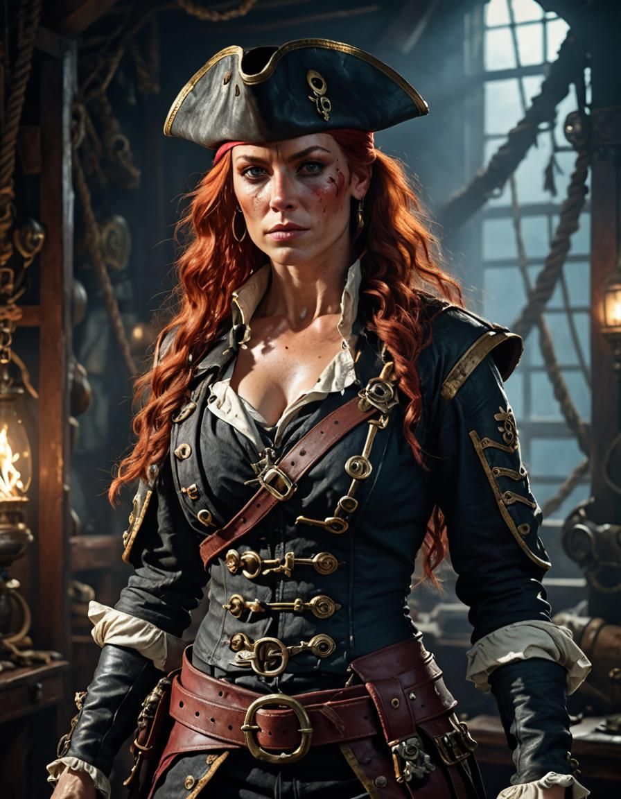 Sci-Fi Pirate Queen Half Portrait in Captain's Quarters