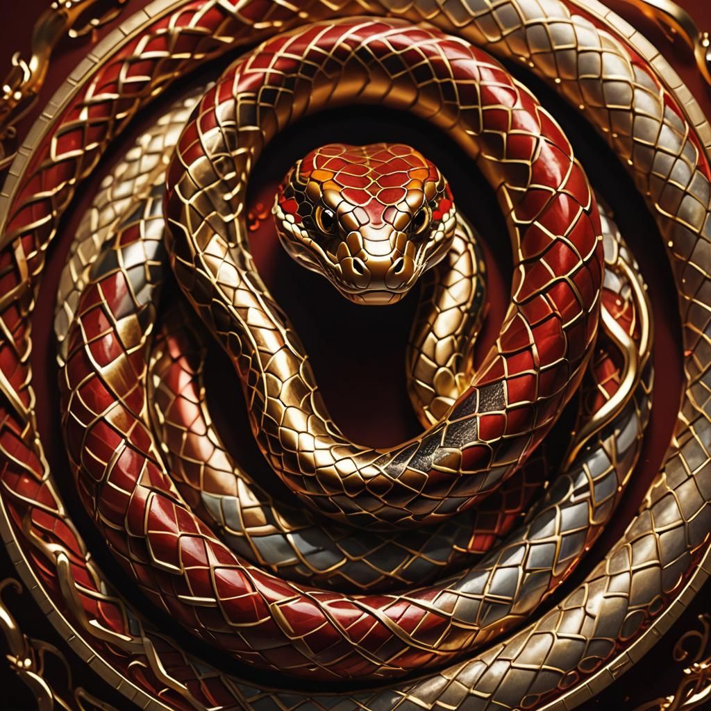 Year of the Snake Circular Design in Red and Gold