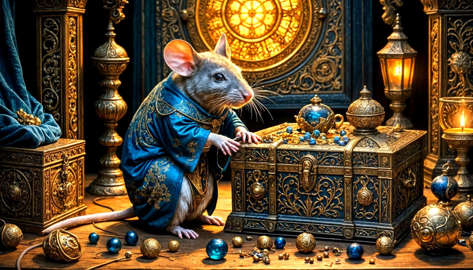 Enchanted Wizard Mouse in a Majestic Magical Chest