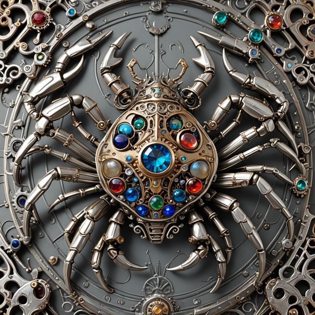 Steampunk Cyberpunk Crab with Gemstones