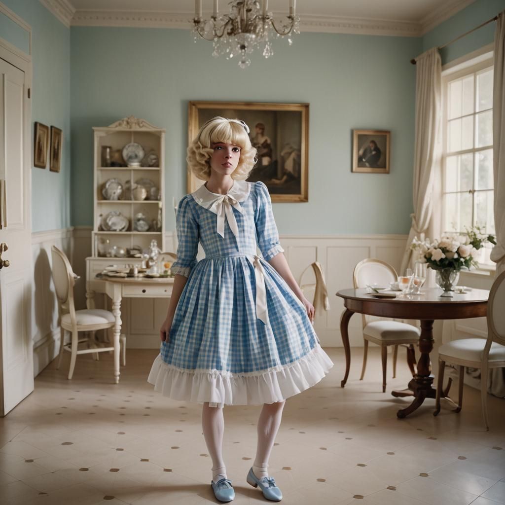 Crossdressing Boy in Frilly Dress: Cinematic Film Still