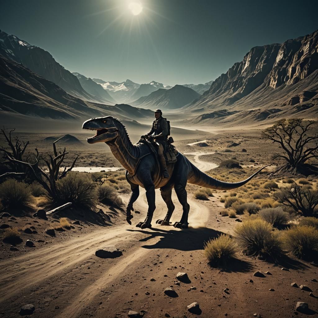 Epic Cinematic Dinosaur Ride: A Film Still