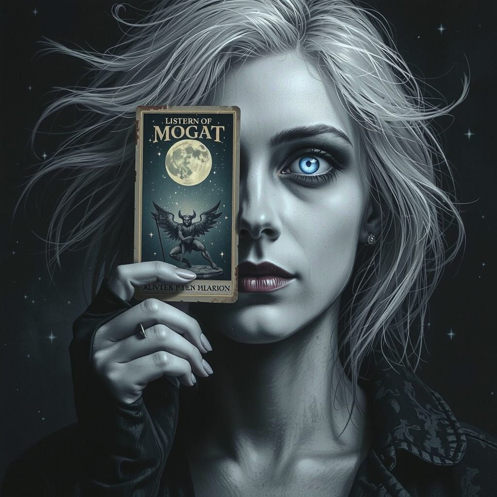 White-Haired Woman with Moon Tarot Card