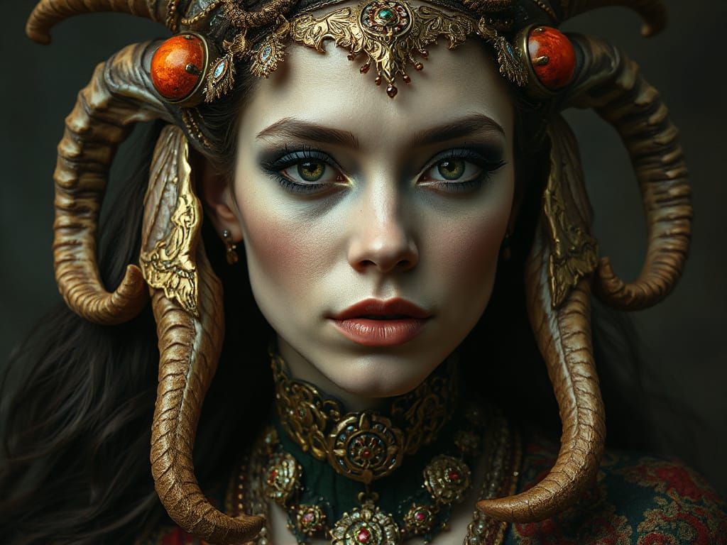 Hyperrealistic Female Faun Portrait in Pre-Raphaelite Style