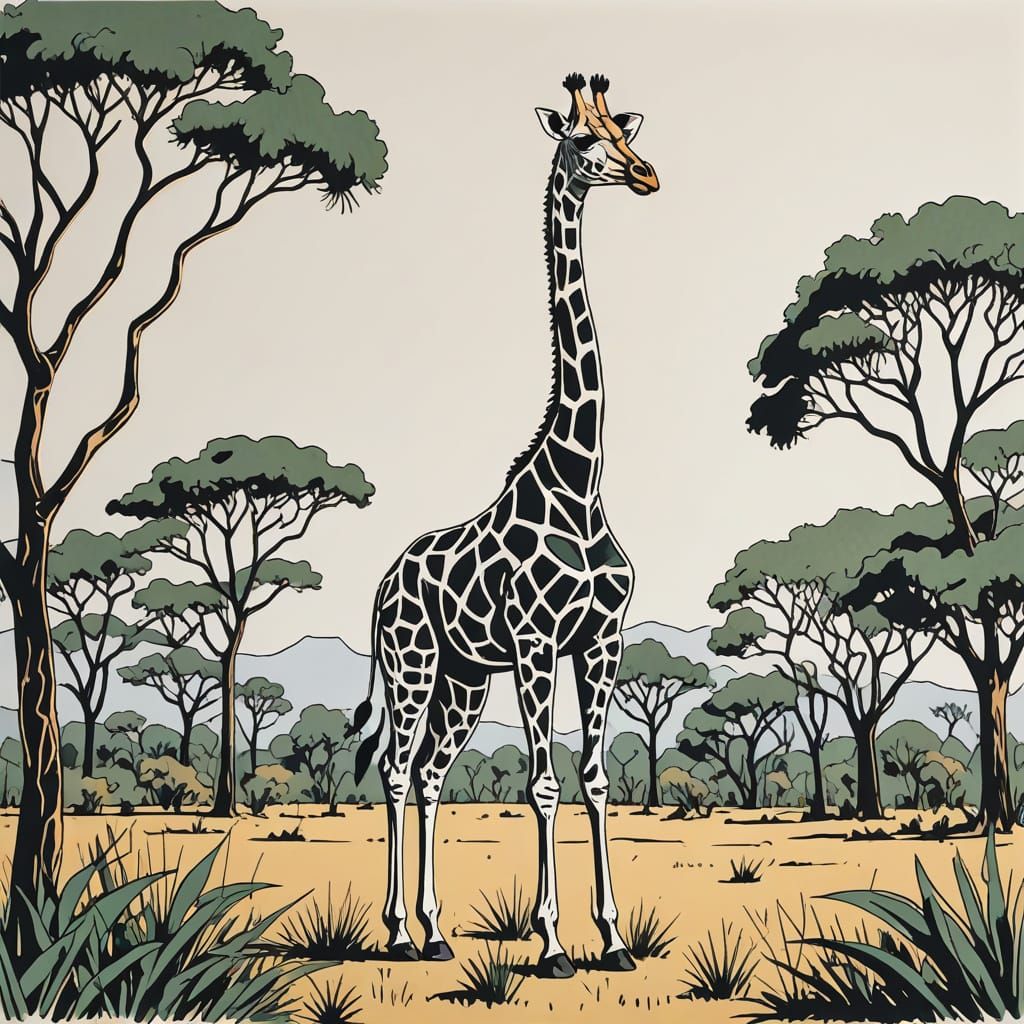 Expressive Giraffe in Continuous Line Drawing