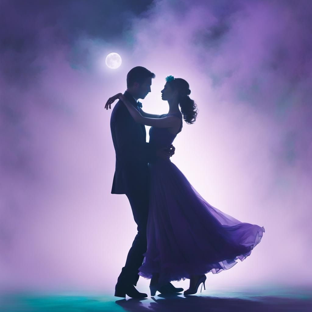 Romantic Dance in Violet Mist, Hyperdetailed Art