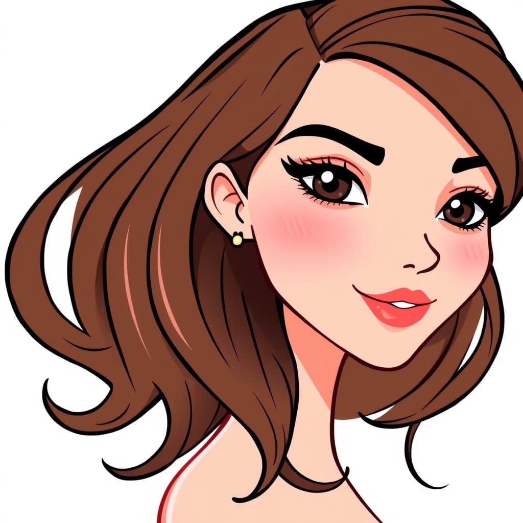 Cartoon Portrait of a Brown-Haired Princess