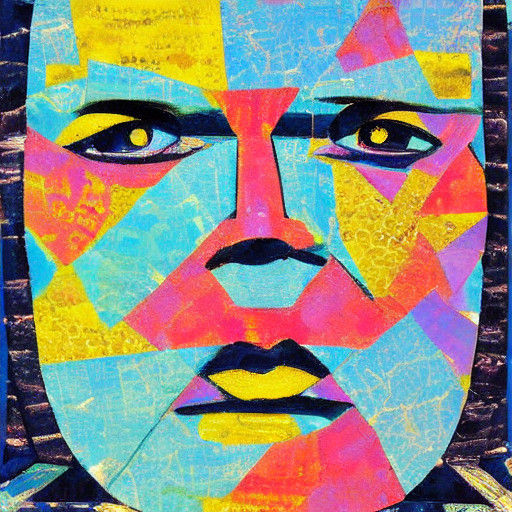 Ethereal Cosmic Face in Vibrant Geometric Abstraction