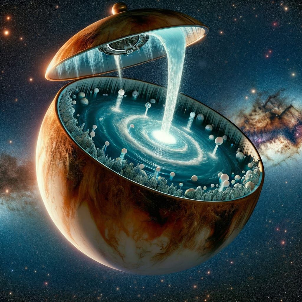 Cosmic Teapot Planet Forms in Space, Pouring Water