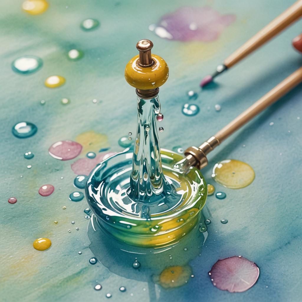 Whimsical Watercolor of Water Droplet Spraying