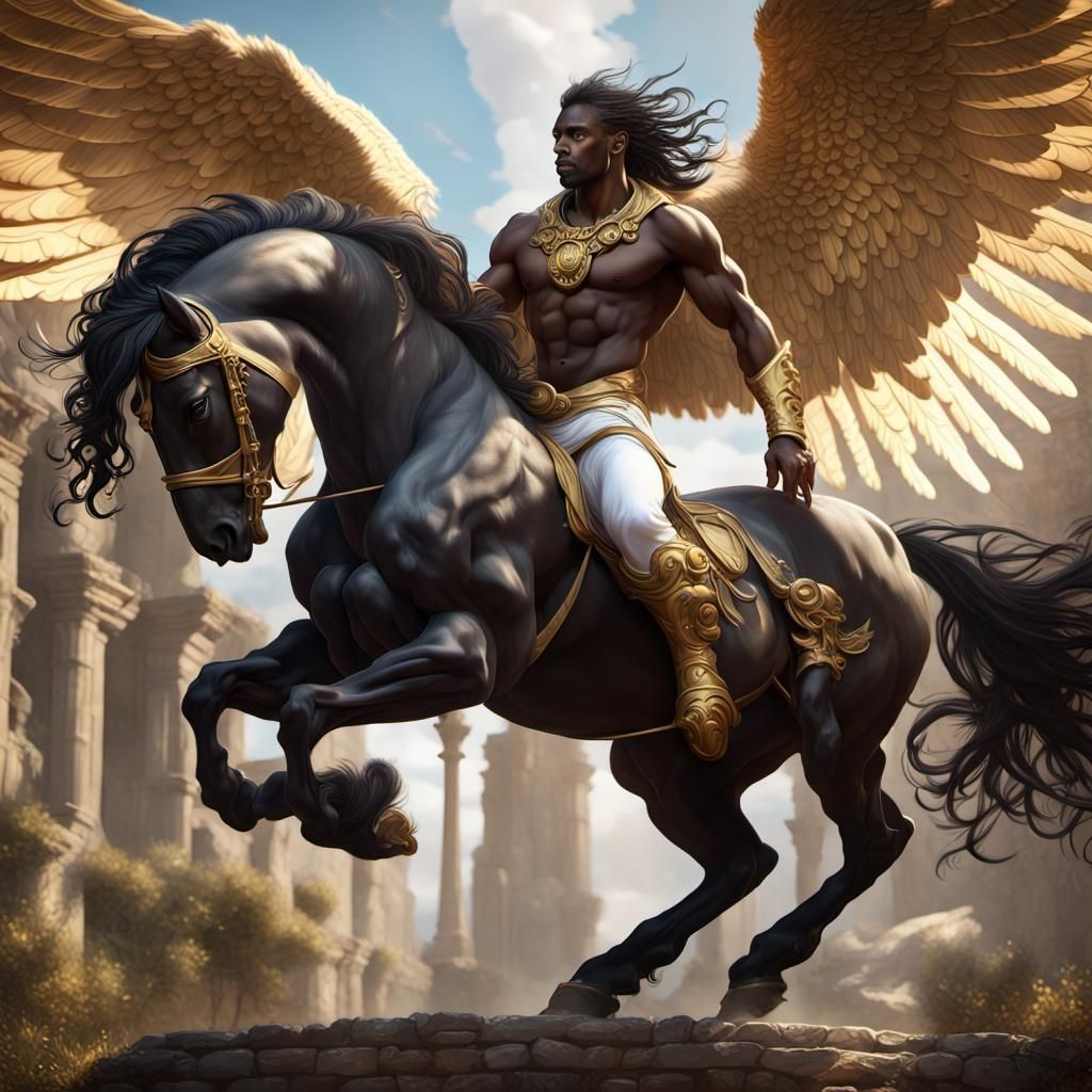 Black Centaur Pegasus Fusion in Dark Fantasy Style