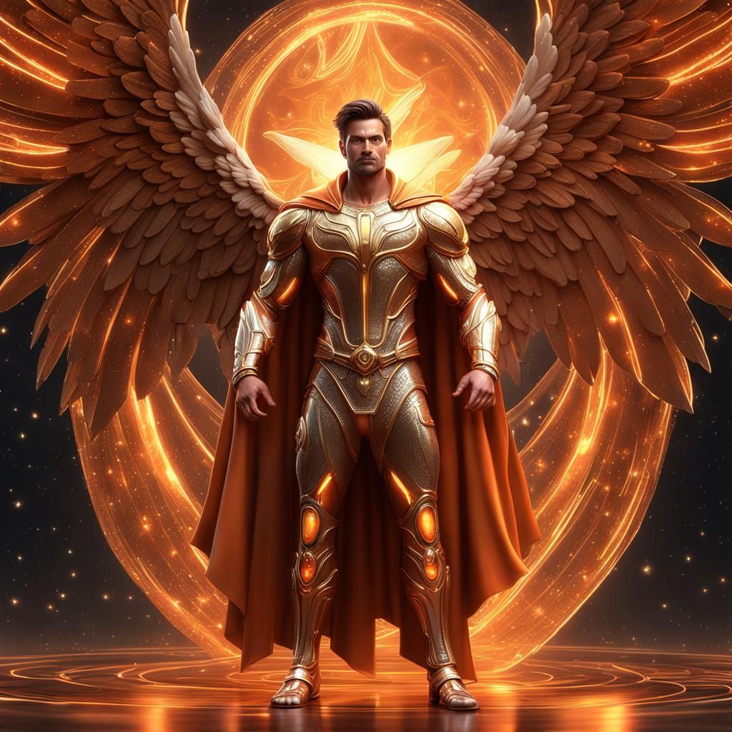 Angel Guardian of Stars in Copper and Orange