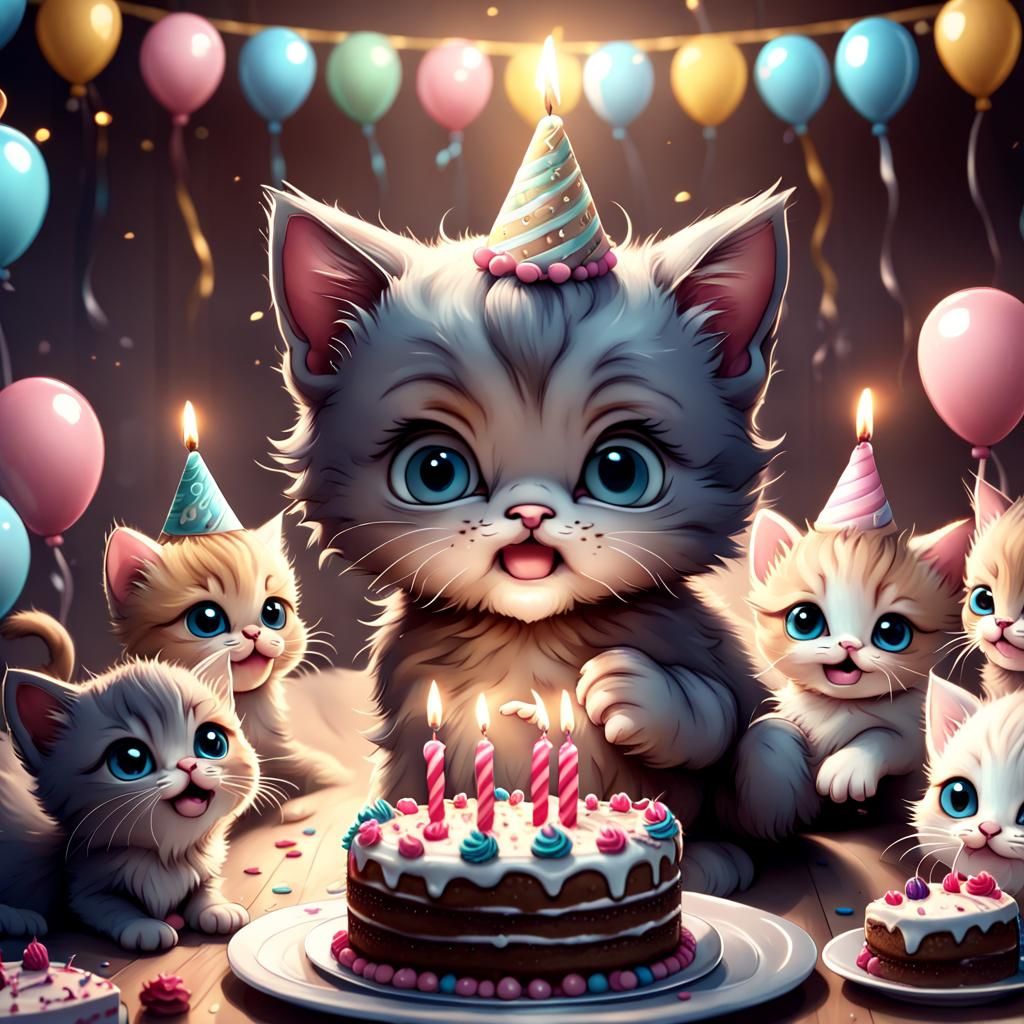 Chibi Kitten Birthday Celebration: Digital Matte Painting