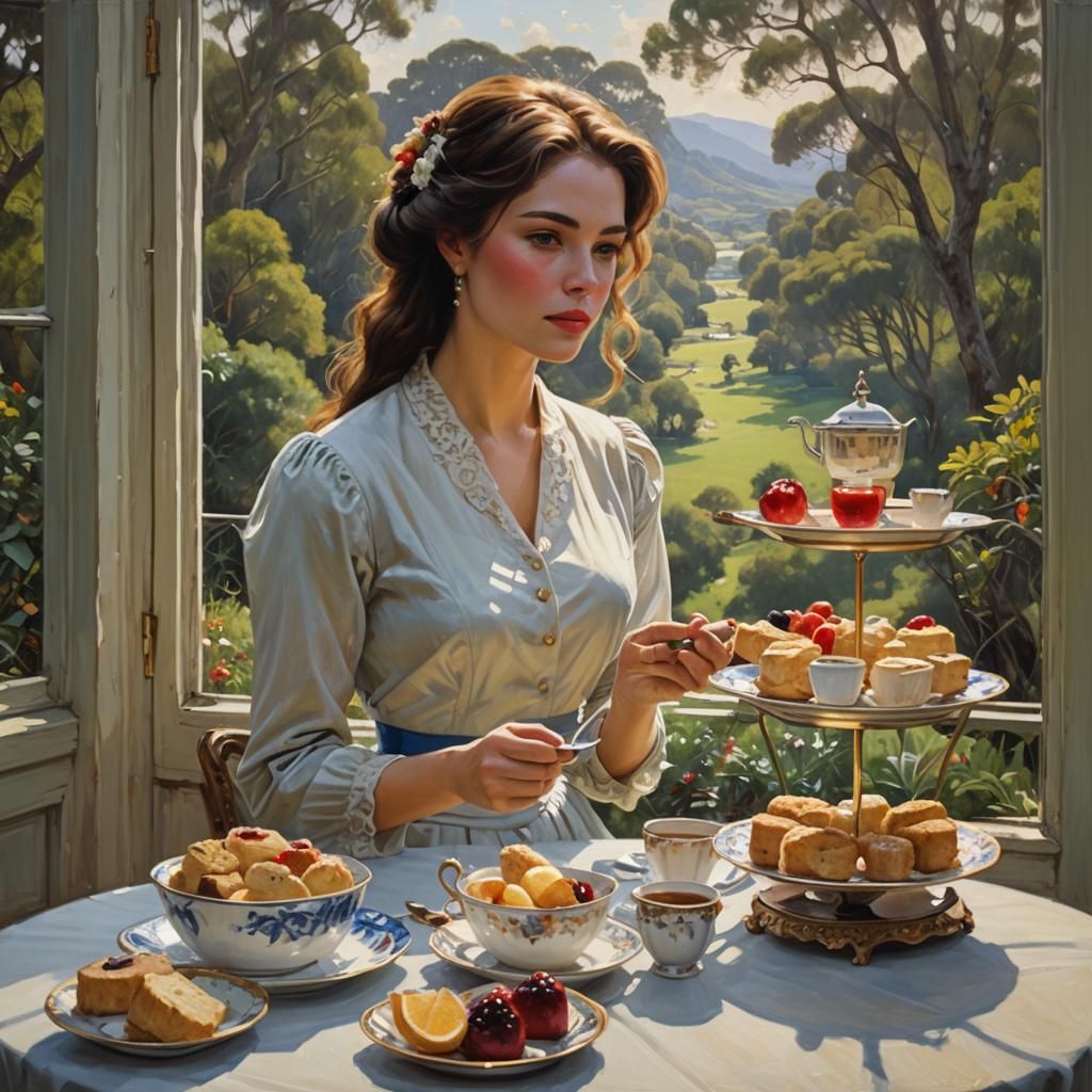 Create an art piece depicting a gorgeous girl, enjoying her ...