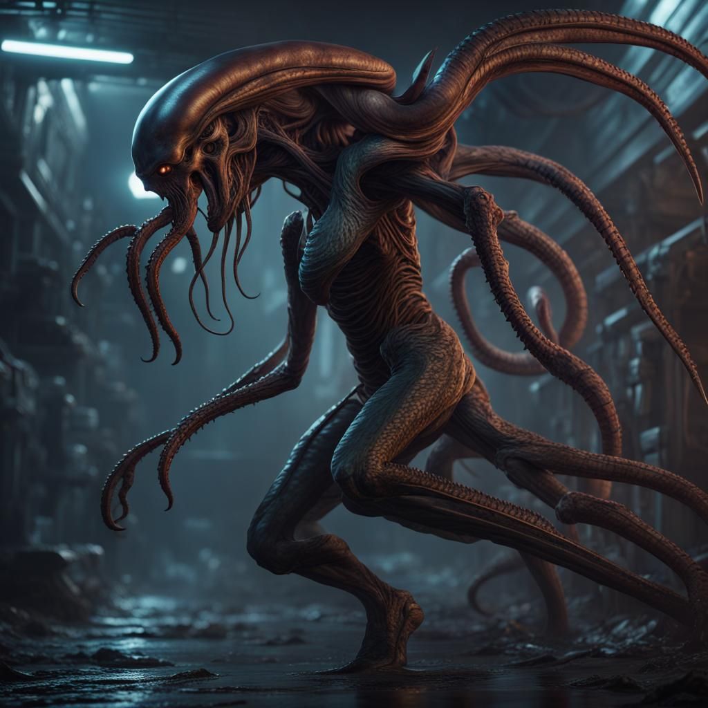 Human-Xenomorph-Cthulhu Hybrid Illustration in Unreal Engine