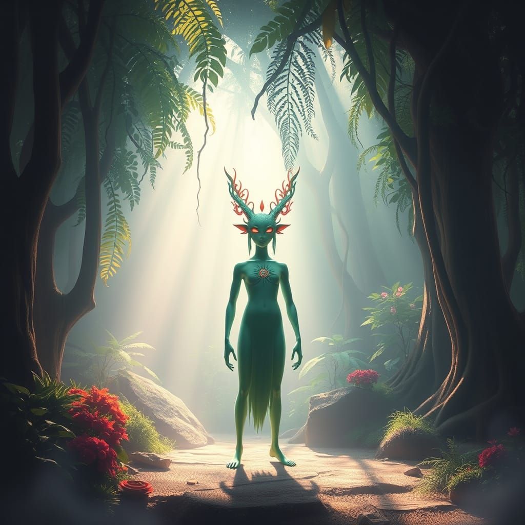 Ethereal Mintakan Goddess in Dreamlike Landscape