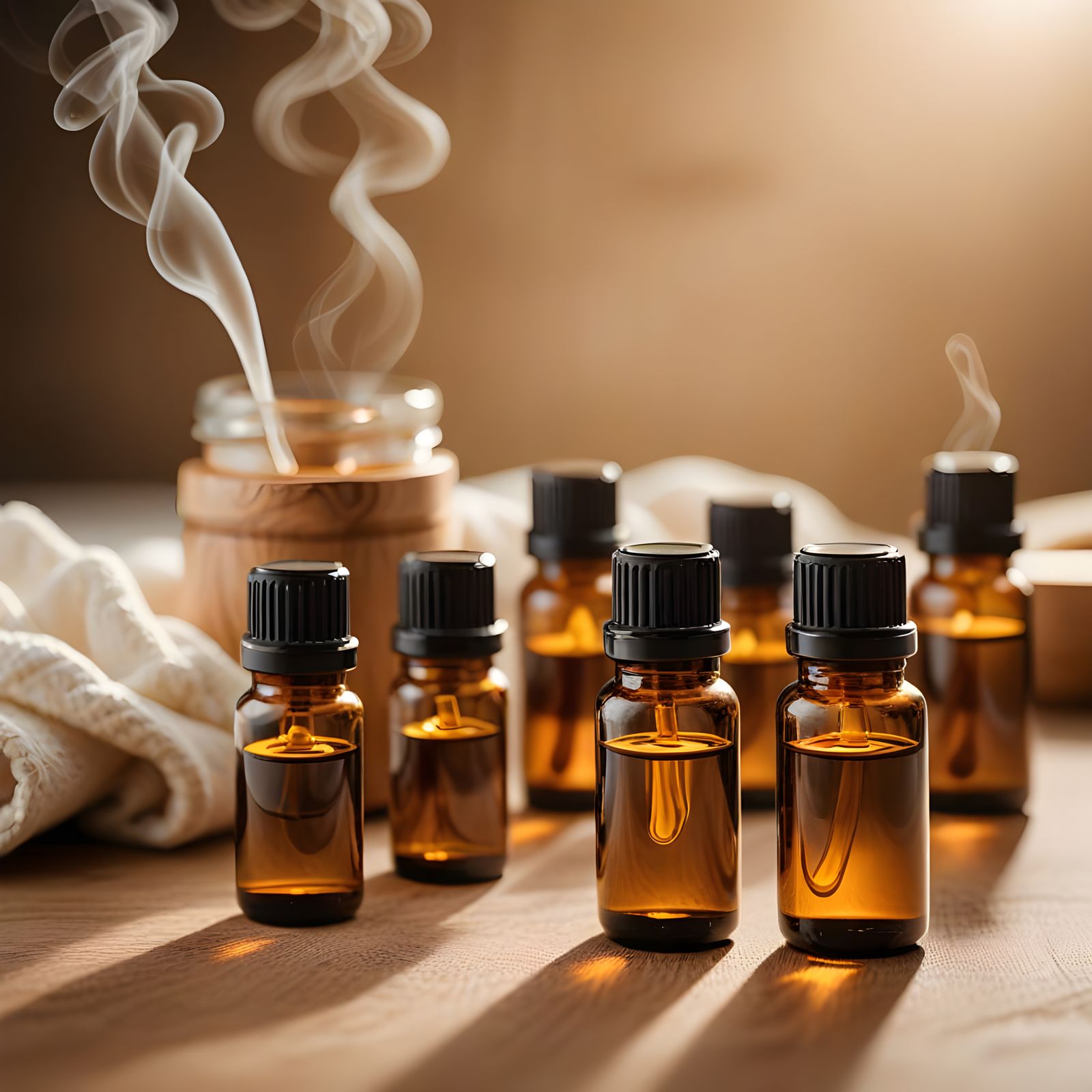 Wooden Diffuser with Essential Oils on White