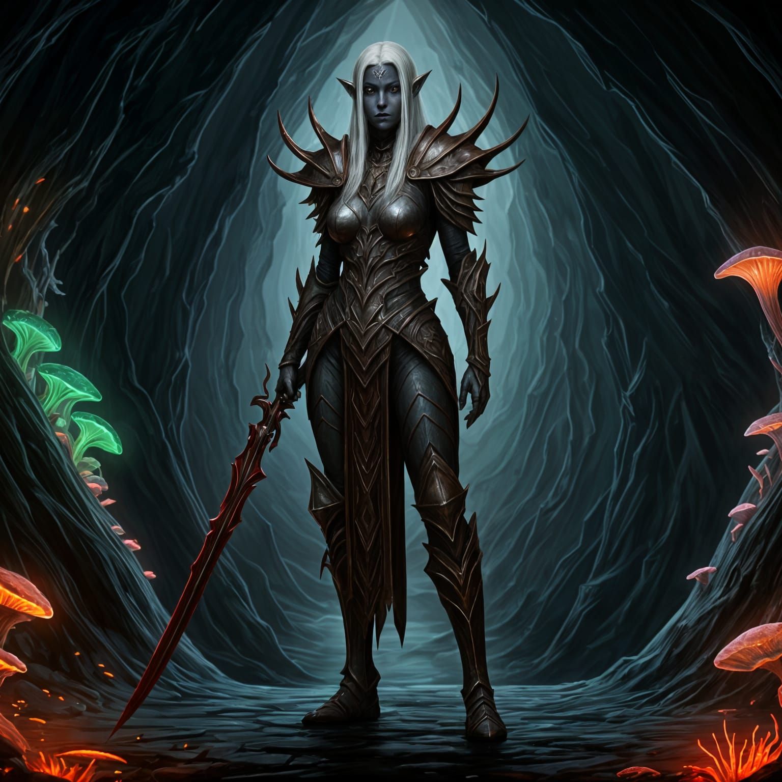 Drow Blood Guard on Bioluminescent Cliff