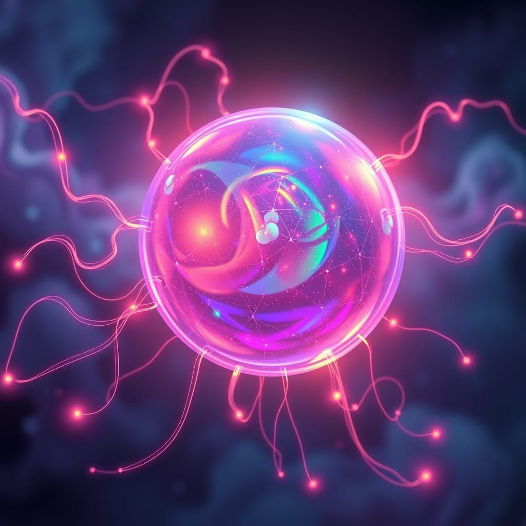 Glowing Plasmoid with Swirling Energy in Neon Style