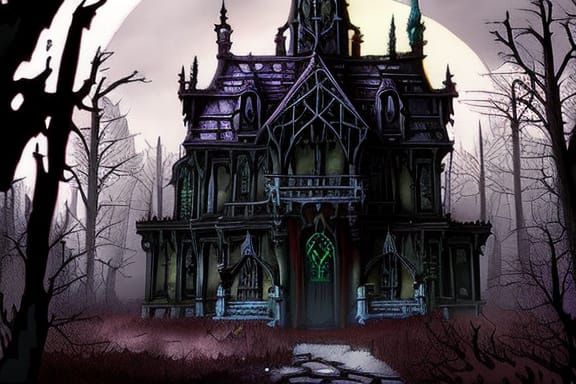 Dark Gothic Manor in Moonlit Storybook Realism