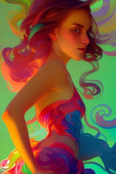 Vibrant Candyland Portrait in Gouache Swirls