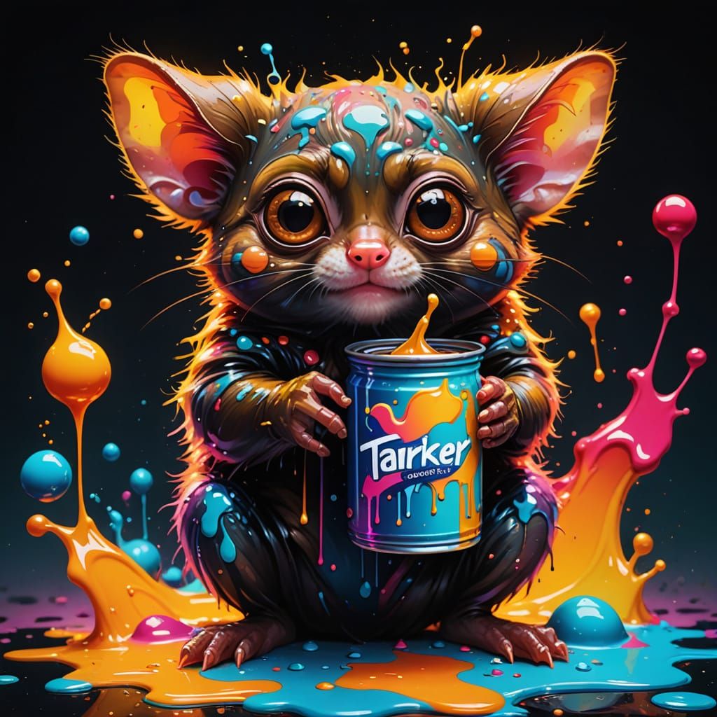 Street Art Tarsier Holds Magical Potion