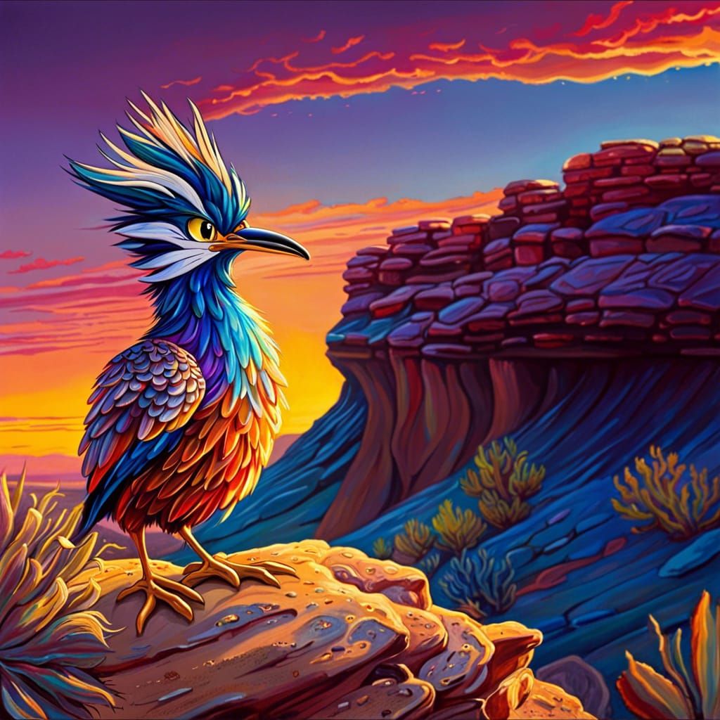 Road Runner at Sunset as Impasto Painting