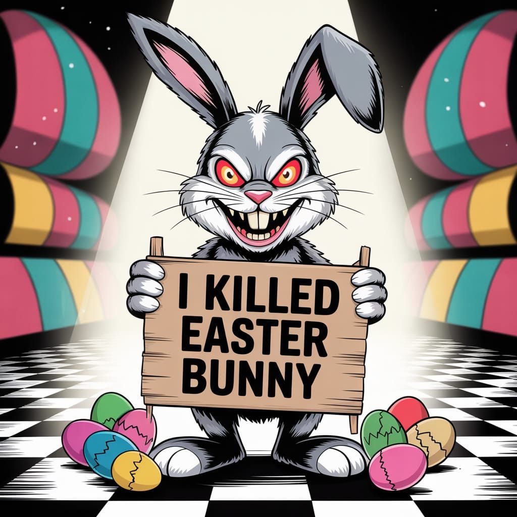 Darkly Comic Evil Bunny Illustration
