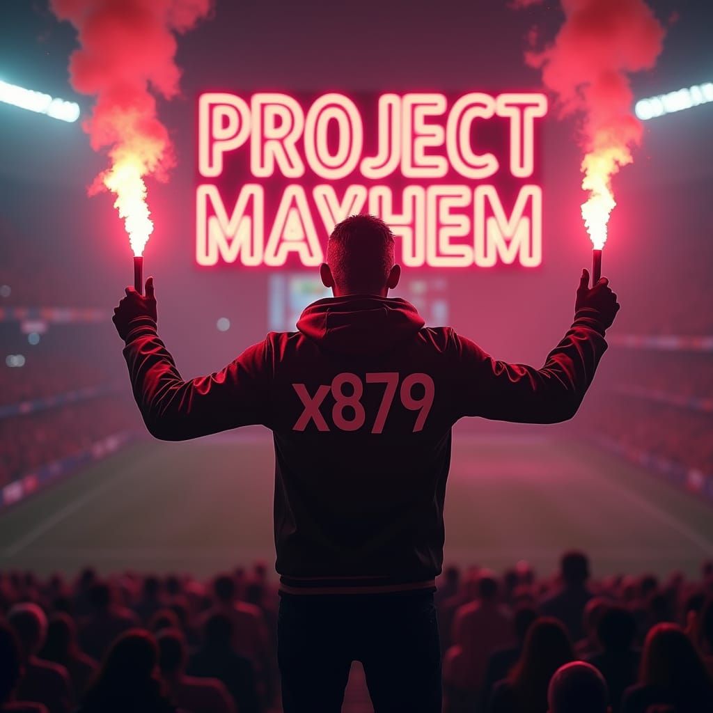 Masked Ultras Supporter Stands Defiantly with Flares at Foot...