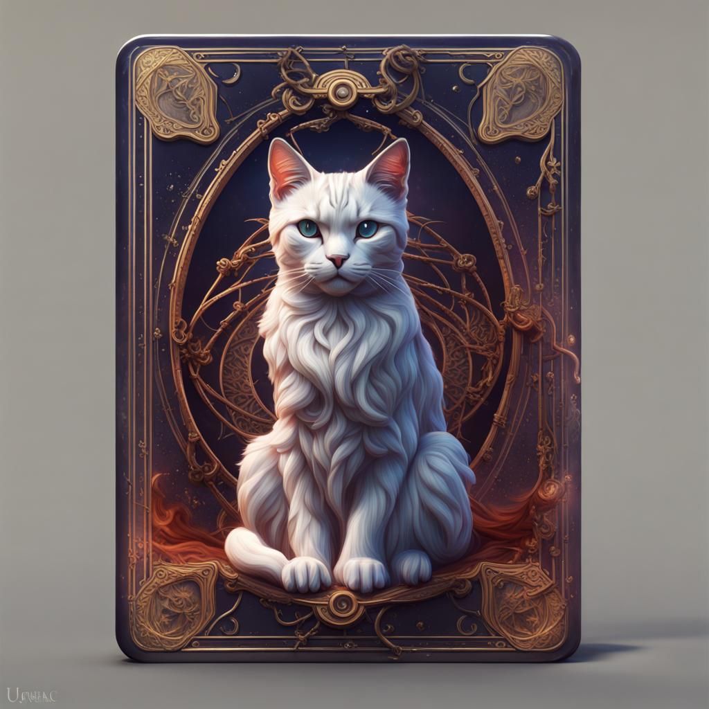 Resin Tarot Card Cat in Detailed Matte Painting