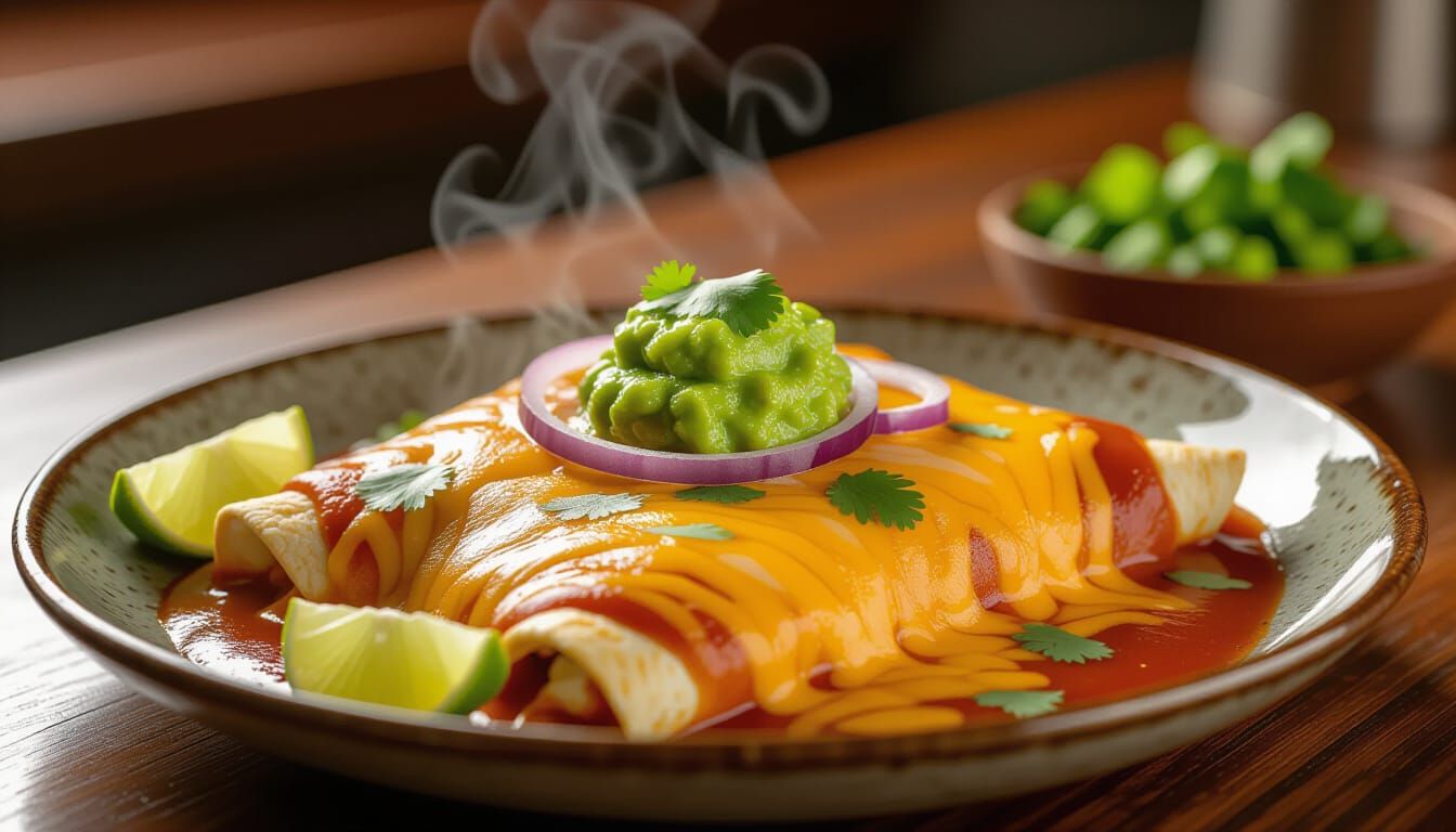 Gourmet Chicken Enchiladas in Cinematic Food Photography