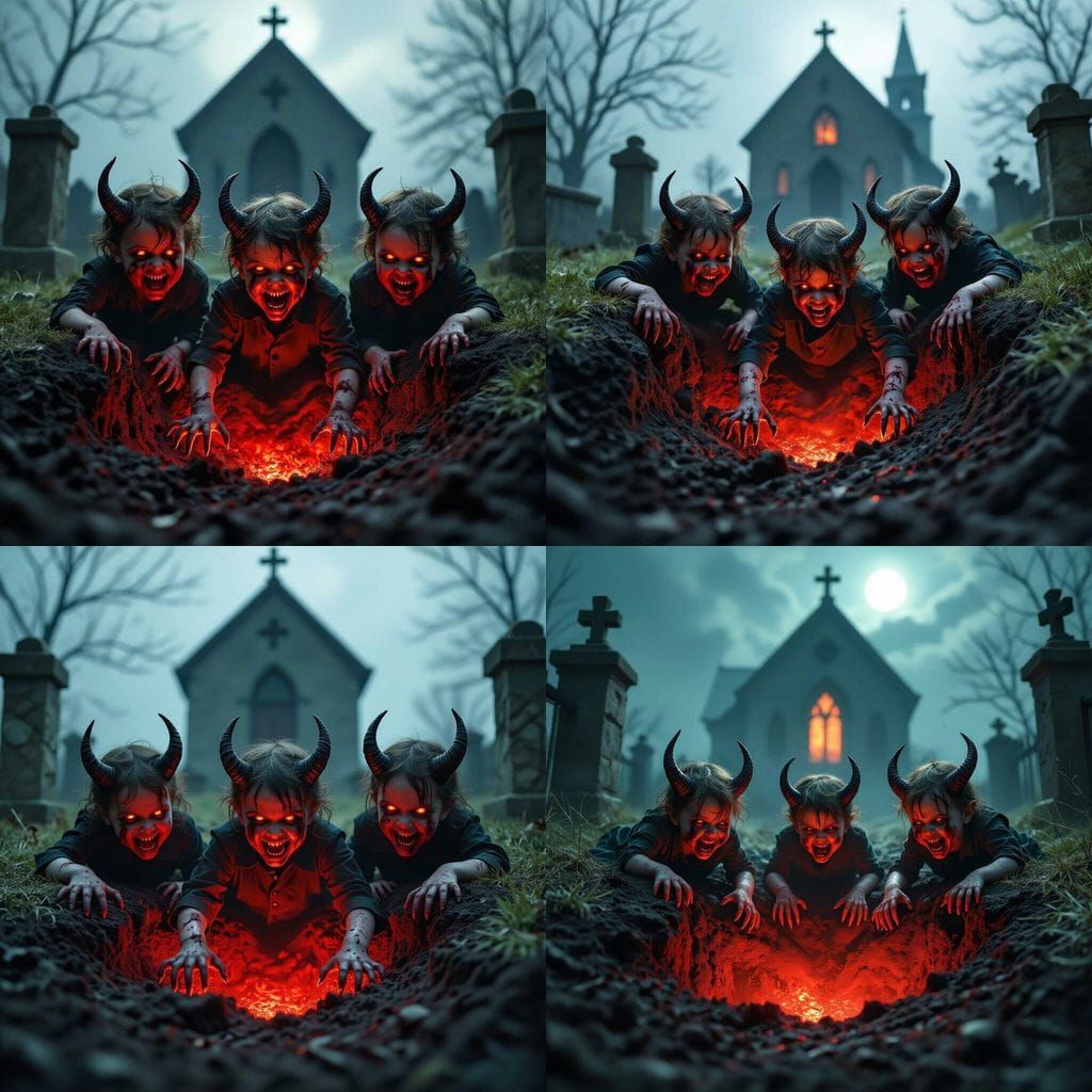 Demonic Children Emerge From Hellish Churchyard Pit