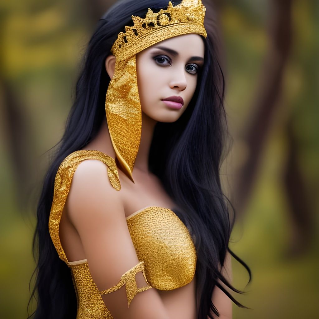 Epic Gold Goddess with Crown in Sharp Focus
