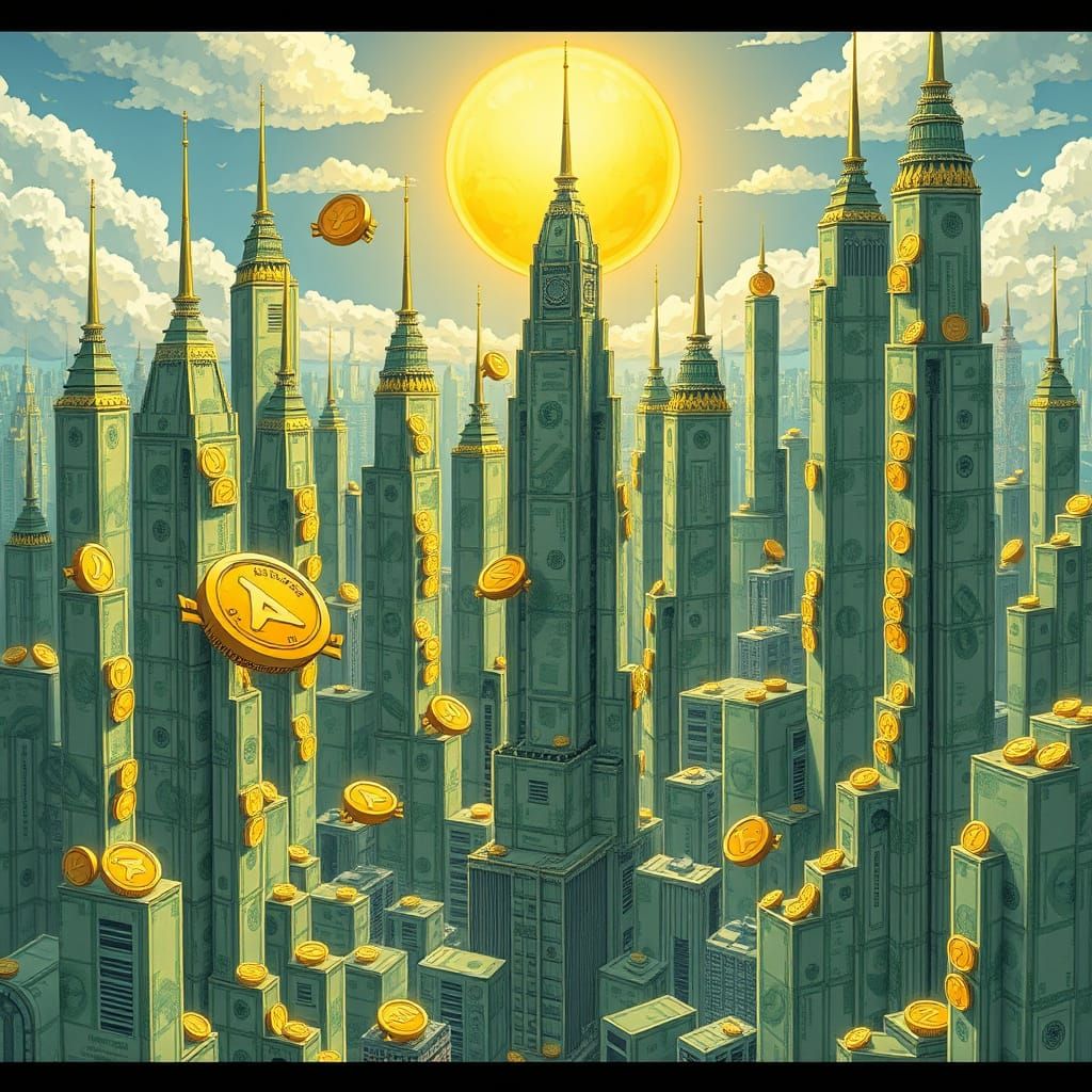 Fantastical City of Money and Coins