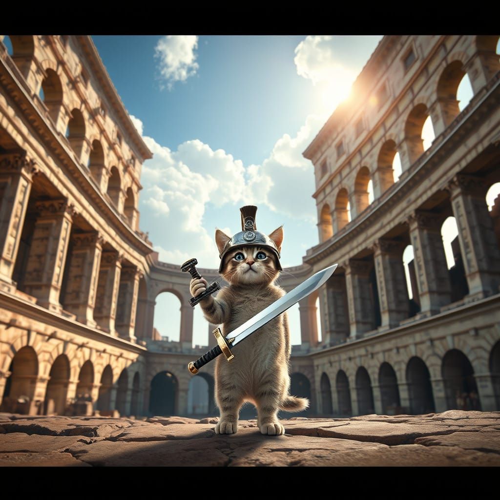 Kitten Gladiator in Ancient Colosseum