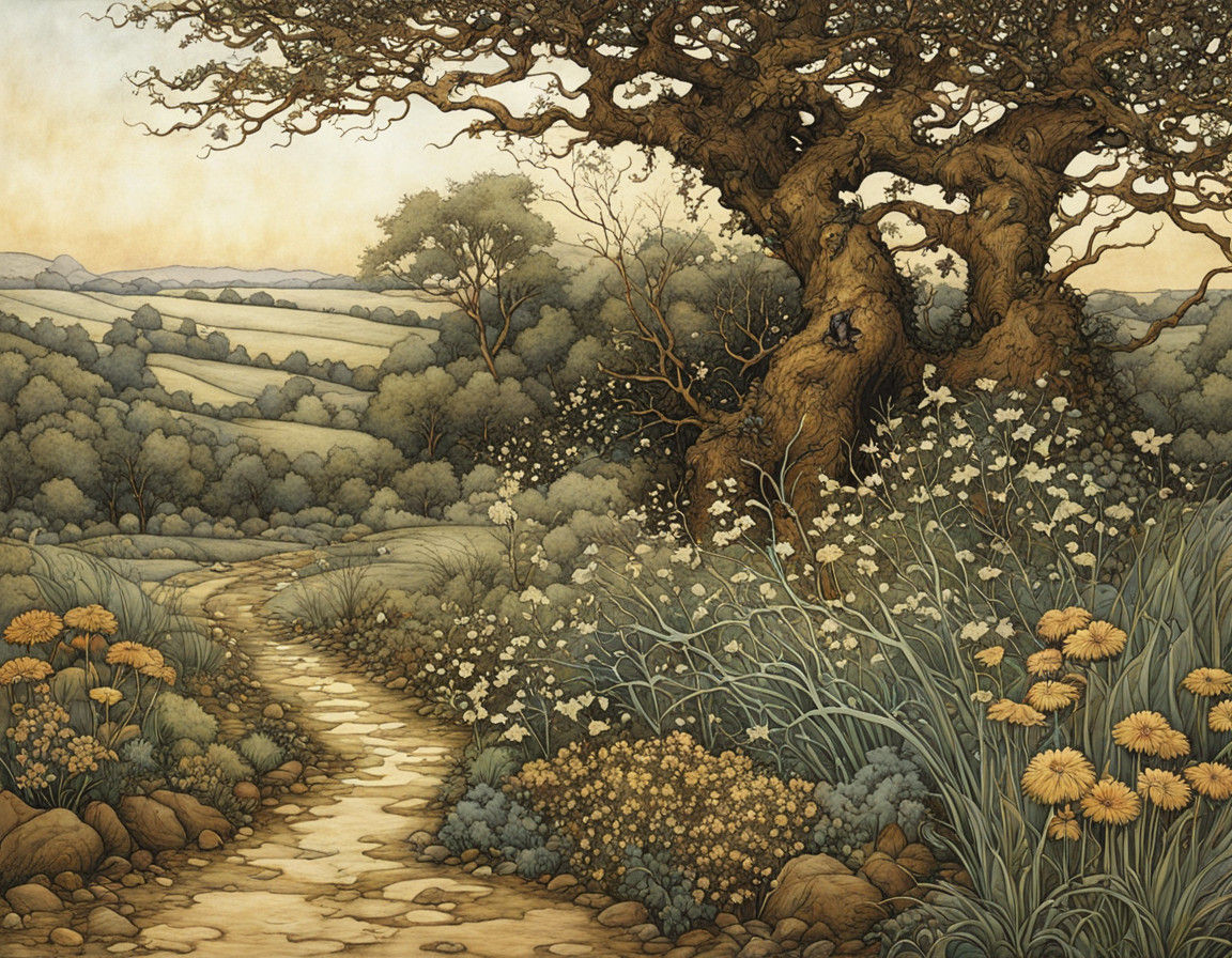 Whimsical Landscape in Gentle Earth Tones