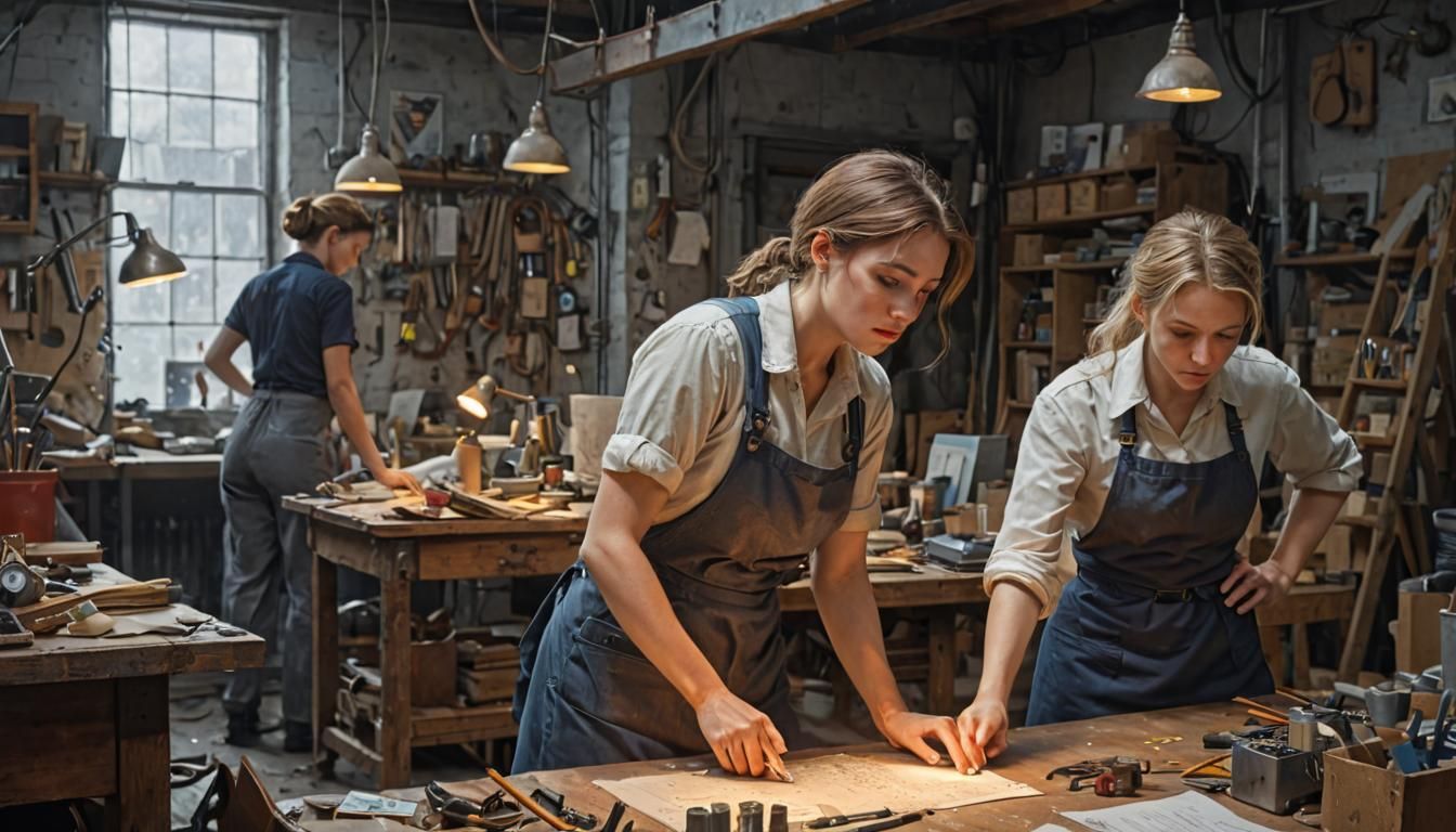 Women at Work: Hyperrealistic Digital Illustration