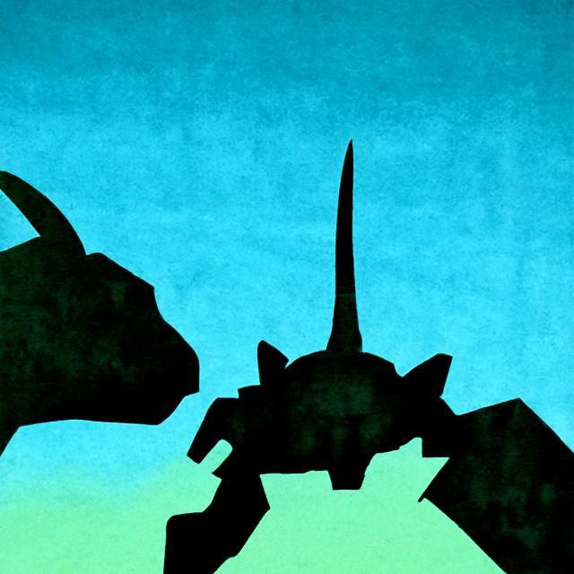 Robotic Triceratops in Propaganda Poster Style