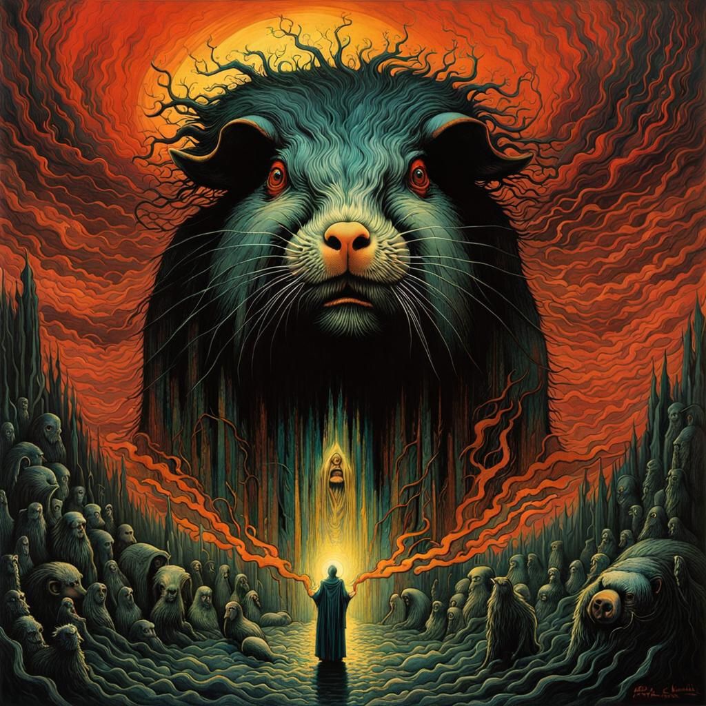 Divine Guinea Pig God in Biblical Horror Style