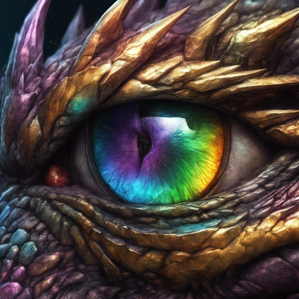 Metallic Rainbow Dragon Eye in Dark Fantasy Style