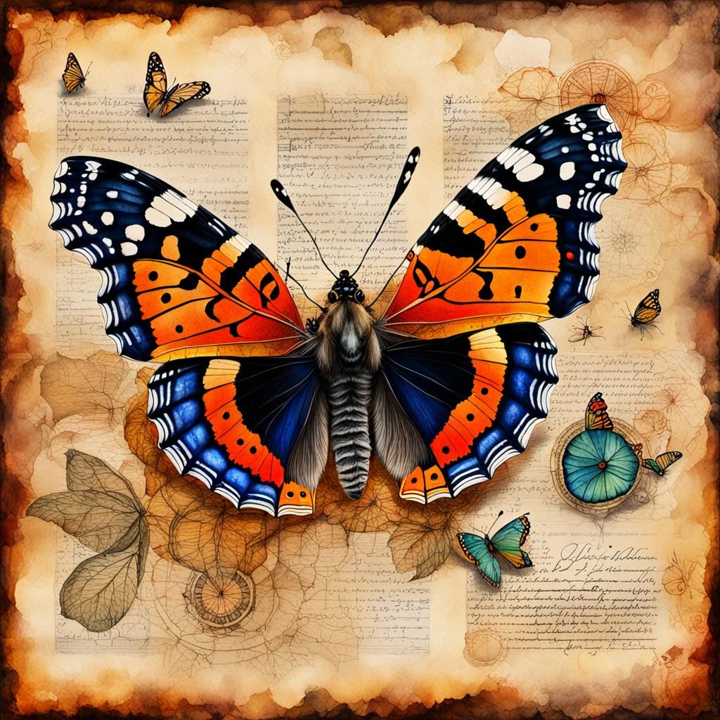Red Admiral Butterfly Drawing in Da Vinci Style