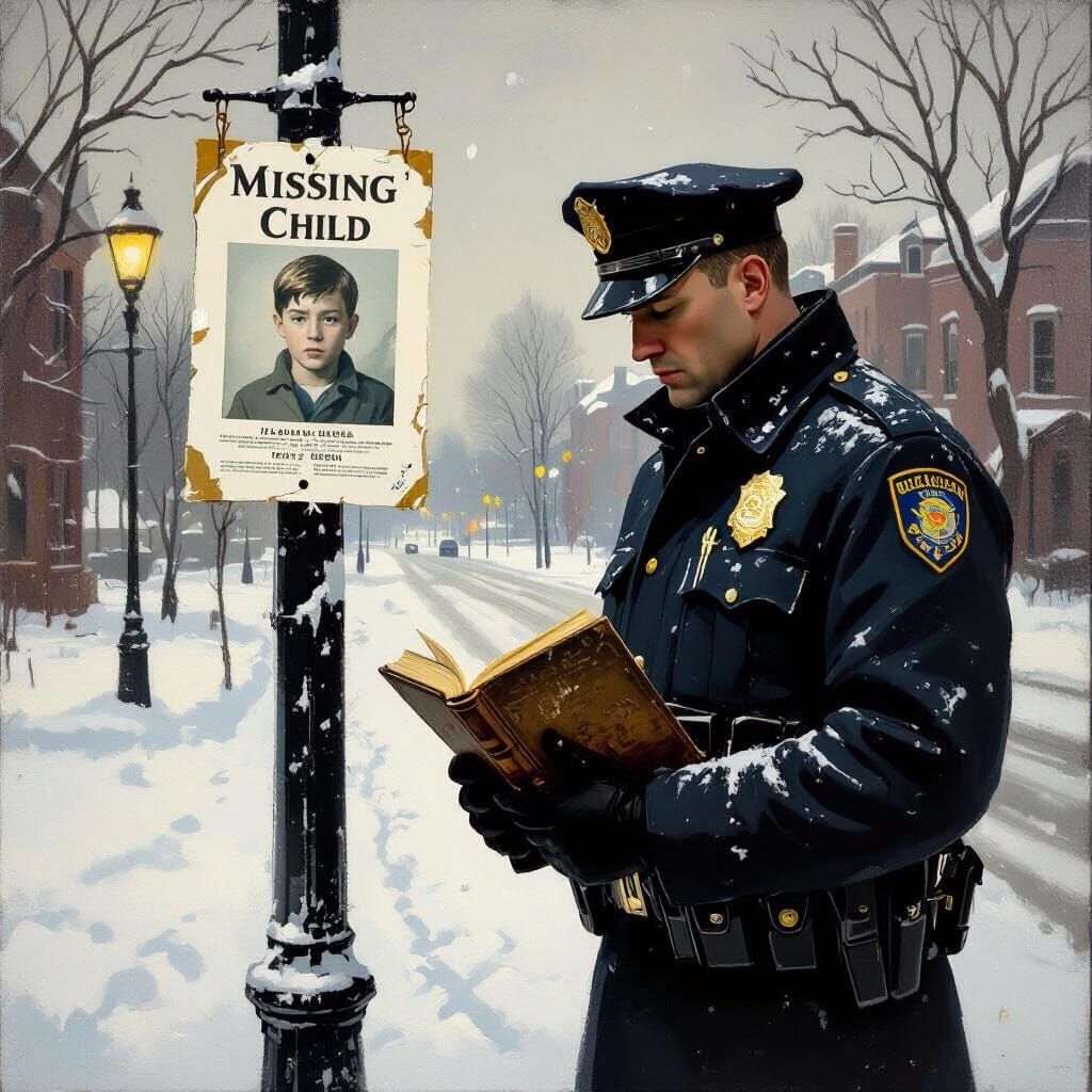 Police Officer Searches for Missing Child in Winter Snow