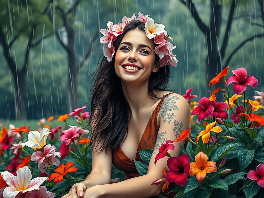 Woman in Bloom, Lost in Rainy Park