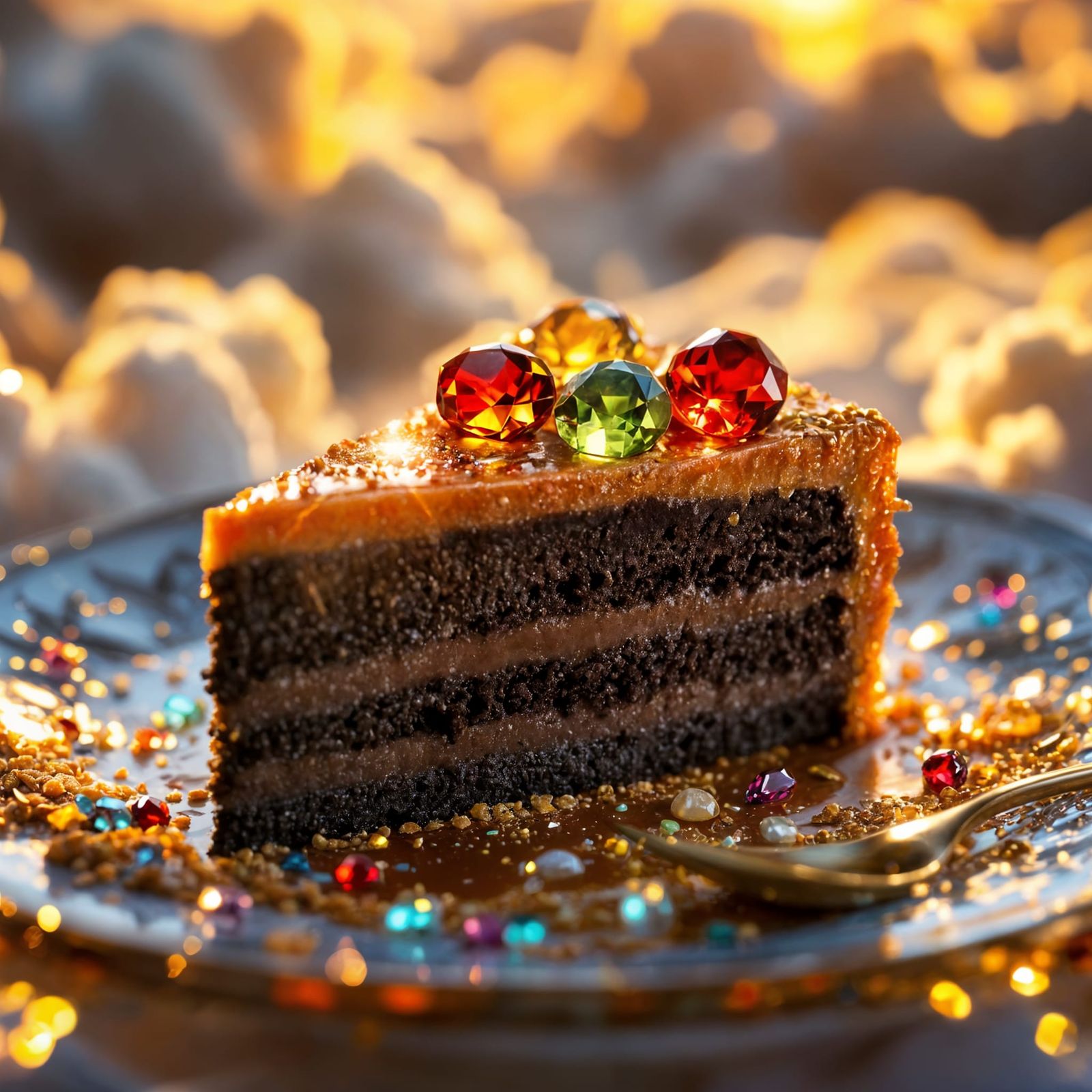 Glamorous Gem-Embedded Chocolate Cake Food Photography