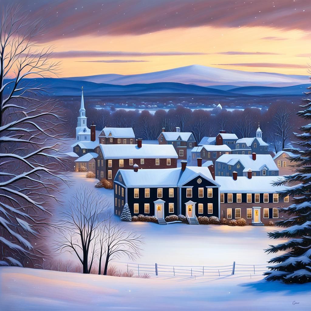 New England Winter Dusk in Romanticism Style
