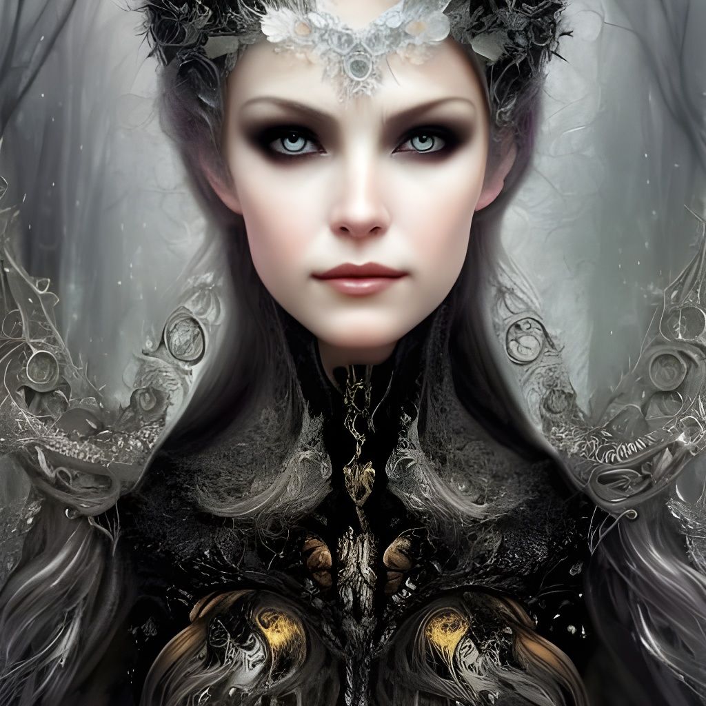 Evil Snow Queen Portrait in Hyperrealistic Style