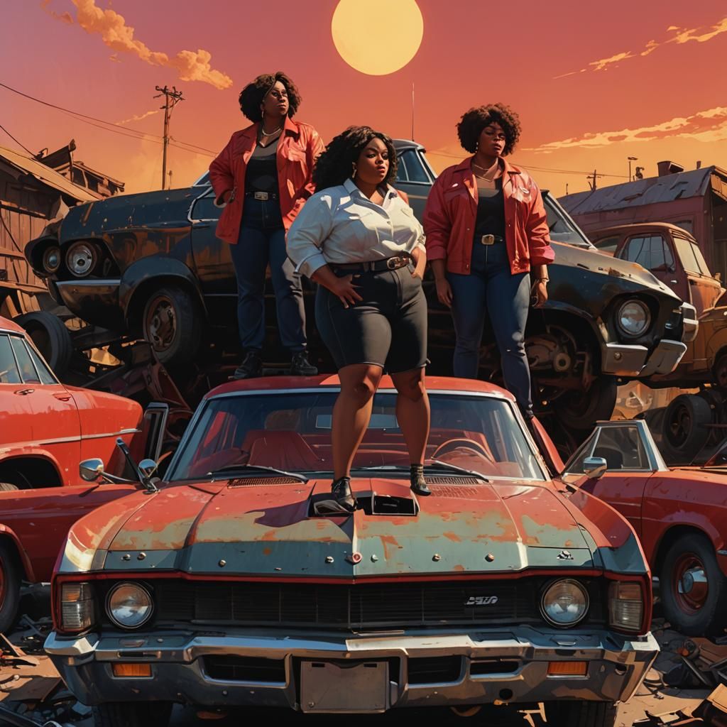 Soulful Singers on Vintage Car: Matte Painting Style